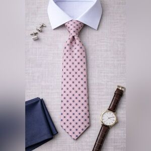 Jones New York Silk Tie Pink Blue Geometric Pattern Classic Business Necktie